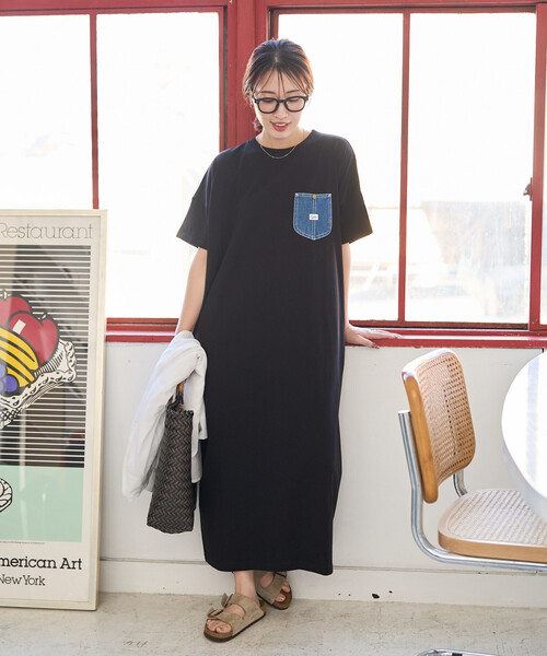 ワンピース 限定展開 Lee × FREAK'S STORE/リー 別注 デニムポケット 半袖 ワンピース(Tシャツワンピース)の画像