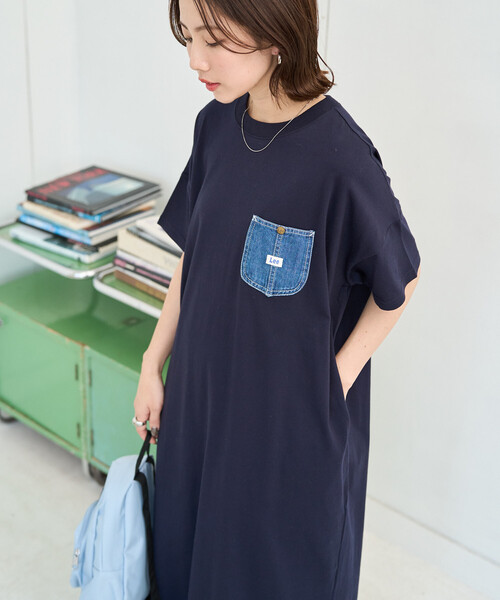 ワンピース 限定展開 Lee × FREAK'S STORE/リー 別注 デニムポケット 半袖 ワンピース(Tシャツワンピース)の画像