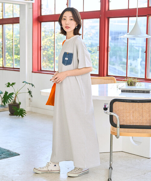 ワンピース 限定展開 Lee × FREAK'S STORE/リー 別注 デニムポケット 半袖 ワンピース(Tシャツワンピース)の画像