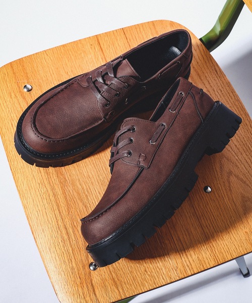 Revo. デッキシューズ 合皮レザー 厚底 モカシン ボートシューズ