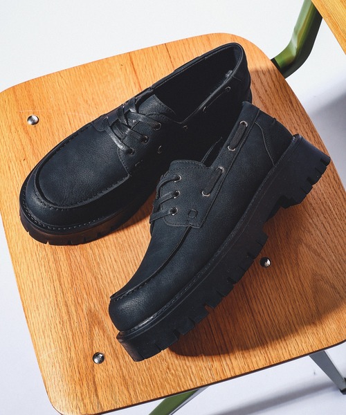 Revo. デッキシューズ 合皮レザー 厚底 モカシン ボートシューズ