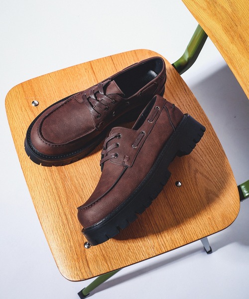 Revo. デッキシューズ 合皮レザー 厚底 モカシン ボートシューズ