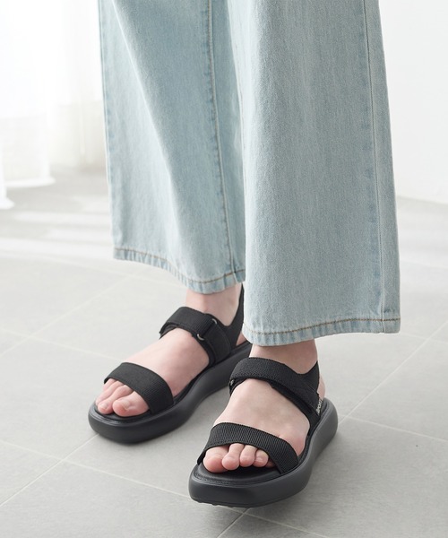 「coca(ANDEX shoes product)」 フラットサンダル MEDIUM ブラック レディース_画像9