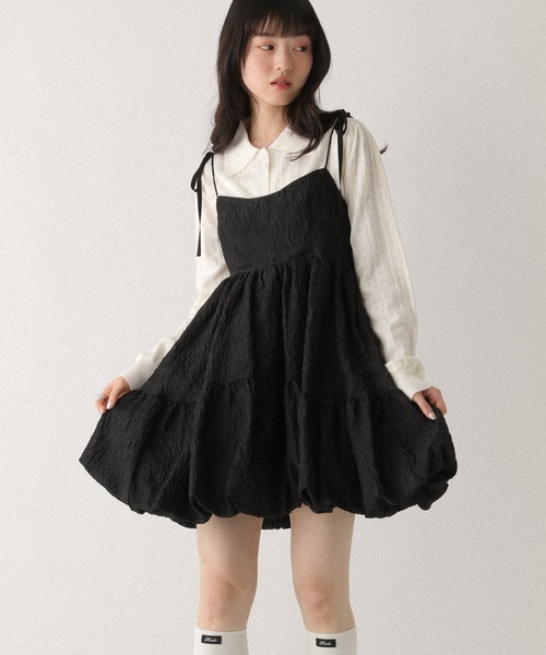 慈雨　センソユニコ　バルーン　ワンピース　ジャガード　変形　サークル　日本製 Heather（ヘザー） ワンピース ジャガードバルーンリボンミニ