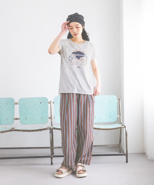 ワイドパンツ パンツ Gardenタックプリントパンツ レディースの画像