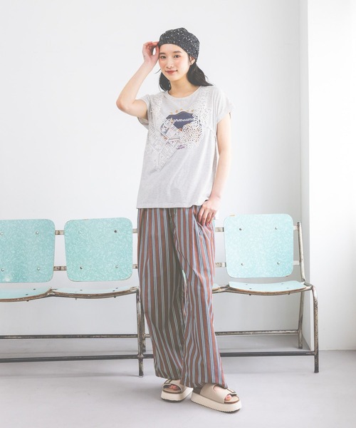 ワイドパンツ パンツ Gardenタックプリントパンツ レディースの画像