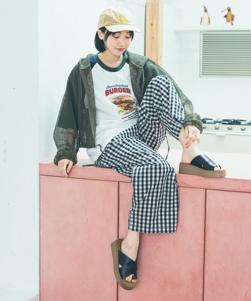 ワイドパンツ パンツ Gardenタックプリントパンツ レディースの画像