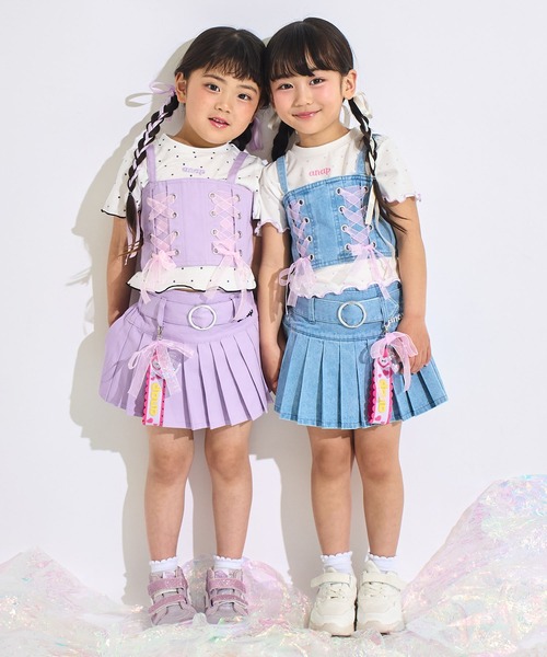 ぷよぷよ　子供用刺繍フレアスカート（カップとリボンデザイン） ANAP kids（アナップキッズ） スカート リボンチャーム付 フェイク