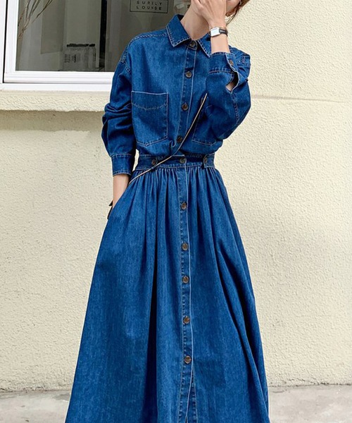 「junoah」 シャツワンピース SMALL ブルー レディース_画像3