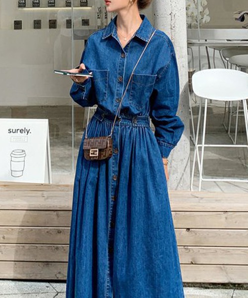 「junoah」 シャツワンピース SMALL ブルー レディース_画像4