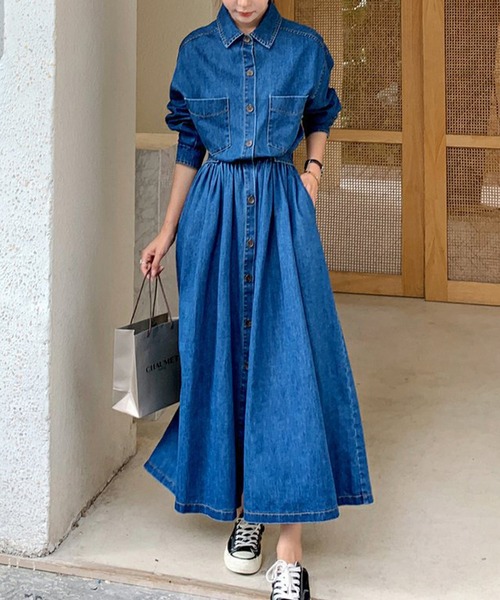 「junoah」 シャツワンピース SMALL ブルー レディース_画像6