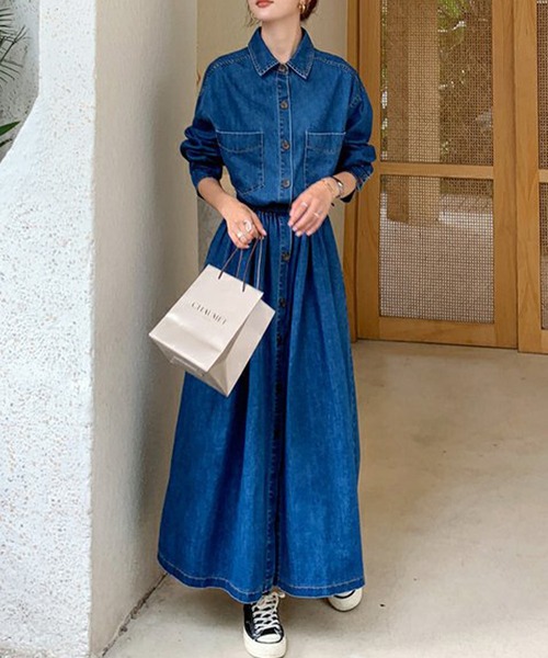 「junoah」 シャツワンピース SMALL ブルー レディース_画像7