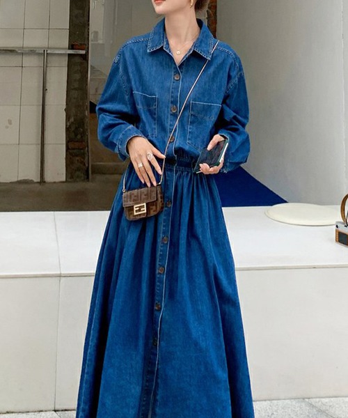 「junoah」 シャツワンピース SMALL ブルー レディース_画像9