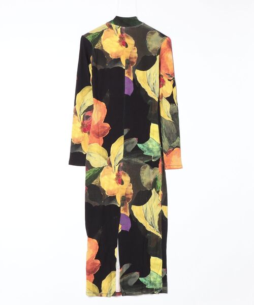 「Desigual」 花柄長袖ワンピース L グリーン レディース_画像2
