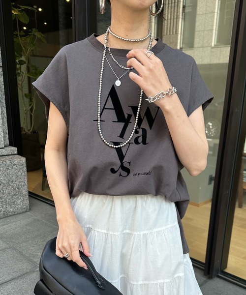 「DouDou」 半袖カットソー FREE チャコールグレー レディース_画像8