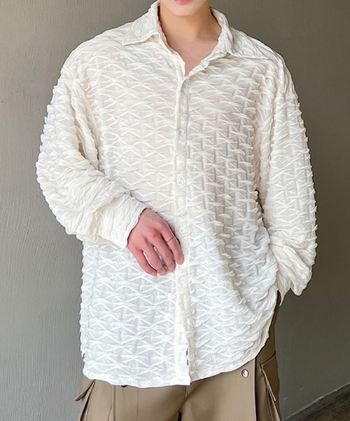 「aimoha」 長袖シャツ MEDIUM ベージュ メンズ_画像5