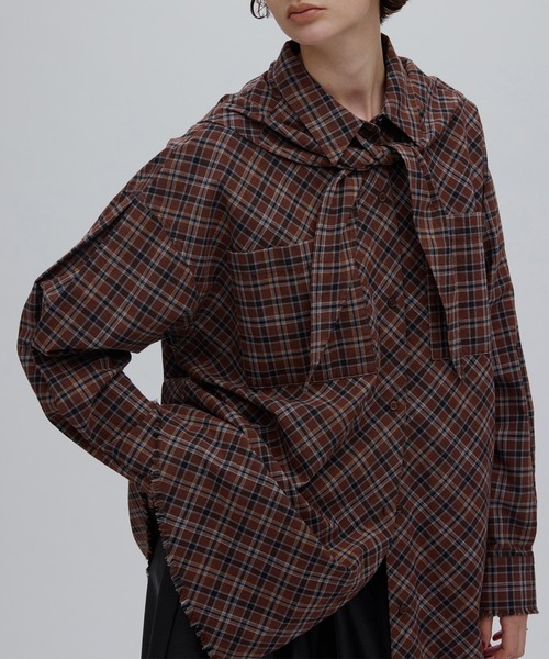 Ameri（アメリ） ブラウス シャツ CHECK SCARF SET FRINGE SHIRT