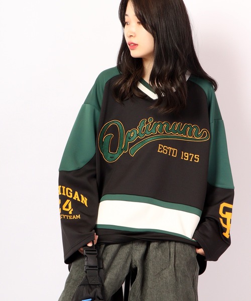 SUGGESTION tシャツ ロゴワッペンホッケーシャツ 2022AW メンズ