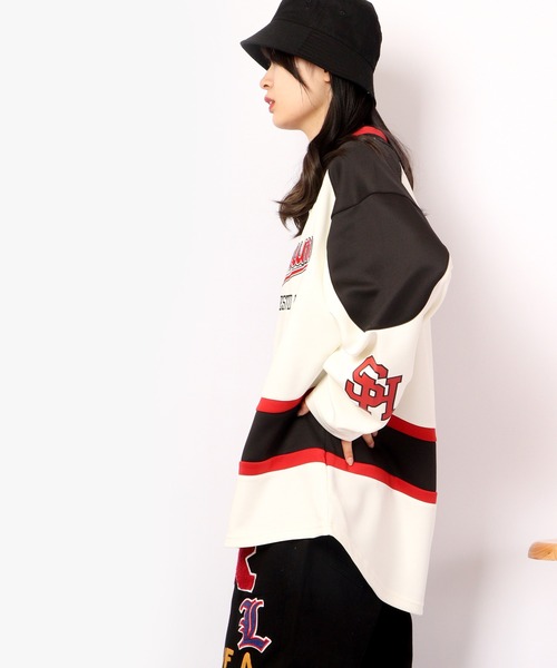 SUGGESTION tシャツ ロゴワッペンホッケーシャツ 2022AW メンズ