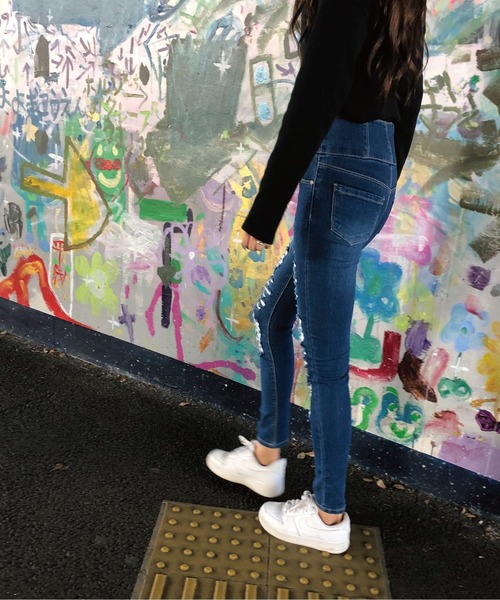 ジーンズ デニム デニムパンツ ボタンフライ ハイウエストダメージスキニー レディース | meJane | 15
