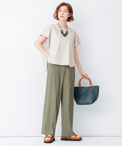 23区 パンツ 「洗える」リネンヴィスコースストレッチ マリン
