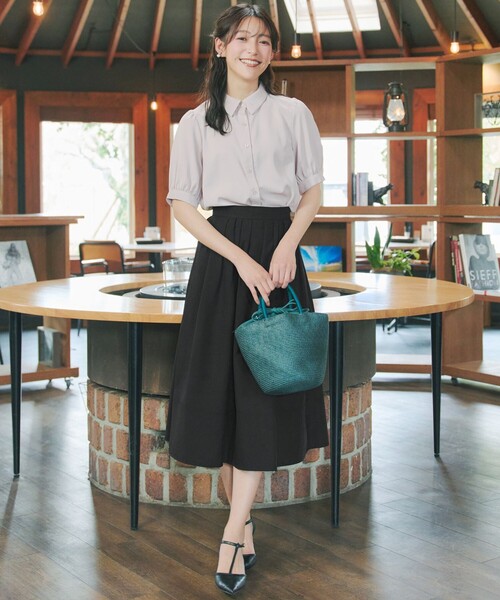Tiaclasse スカート 「大きいサイズ」「選べる丈」麻調タックフレア