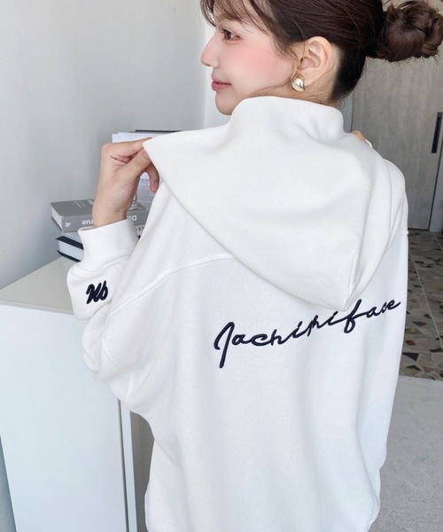 tシャツ ワンポイント刺繍ミニ裏毛シップパーカー レディース パーカー TC裏毛袖ワンポイントバック刺繍ジップアップパーカー