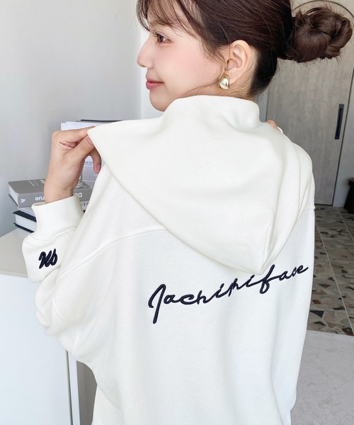 パーカー TC裏毛袖ワンポイントバック刺繍ジップアップパーカー