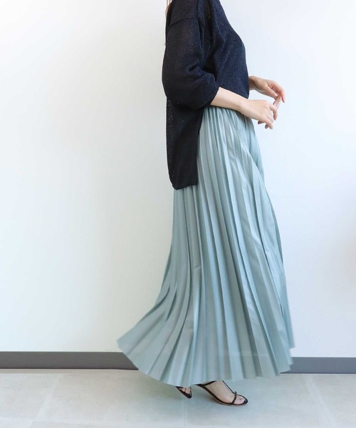 Jines（ジネス） ロング スカート ツヤツヤシアープリーツスカート