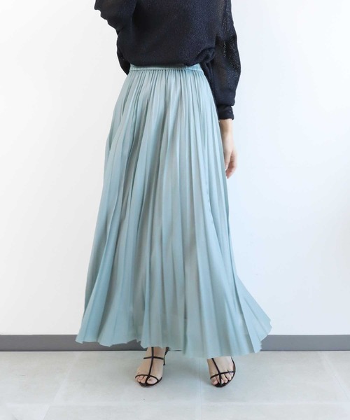 Jines（ジネス） ロング スカート ツヤツヤシアープリーツスカート
