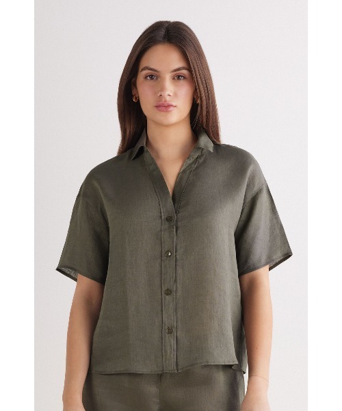 tシャツ リネンファブリック 半袖シャツ レディース Intimissimi tシャツ リネンファブリック 半袖シャツ レディース