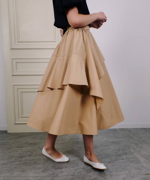 ルルウィルビー イレギュラーラッフルスカート ベージュ 美品 LOULOU WILLOUGHBY スカート 「LOULOU WILLOUGHBY」イレギュラー