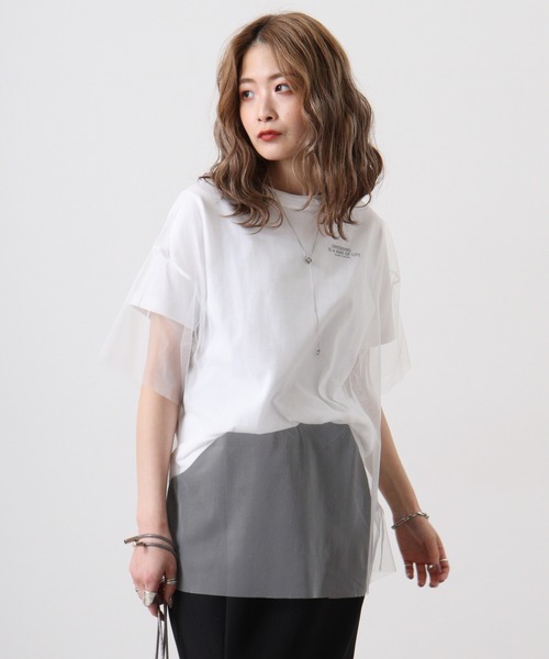 tシャツ ＆soiree ロゴT×チュールT コンパクトアンサンブル レディース