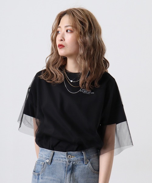 tシャツ 「＆soiree」 ロゴT×チュールT コンパクトアンサンブル レディース ＆soiree tシャツ ロゴT×チュールT コンパクトアンサンブル