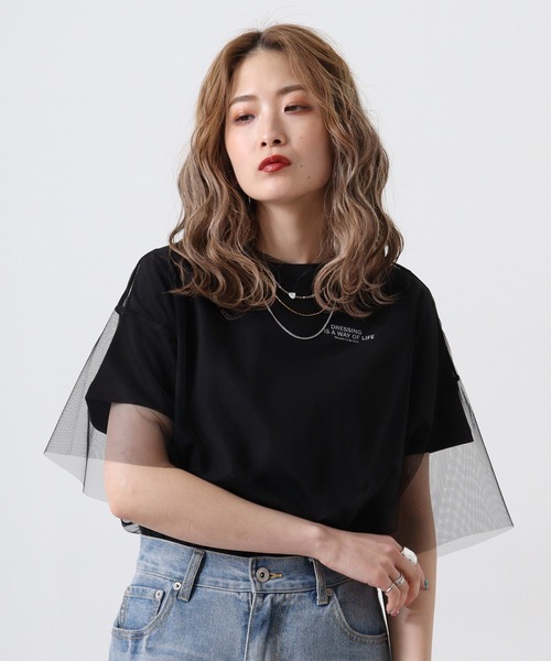 tシャツ ＆soiree ロゴT×チュールT コンパクトアンサンブル レディース ＆soiree tシャツ ロゴT×チュールT コンパクトアンサンブル