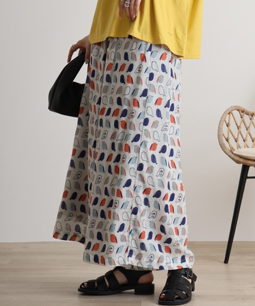 Emago パンツ EMAGO カラフル鳥総柄プリントパンツ レディース