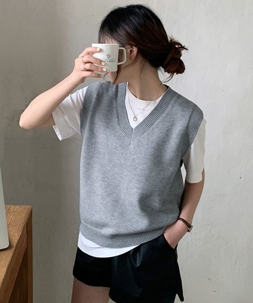 miniministore ベスト ジレ ニットベスト Vネック 重ね着 春秋冬