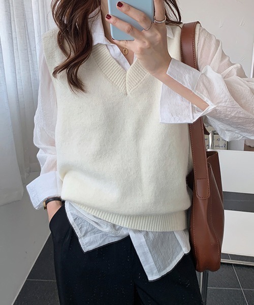miniministore ベスト ジレ ニットベスト Vネック 重ね着 春秋冬