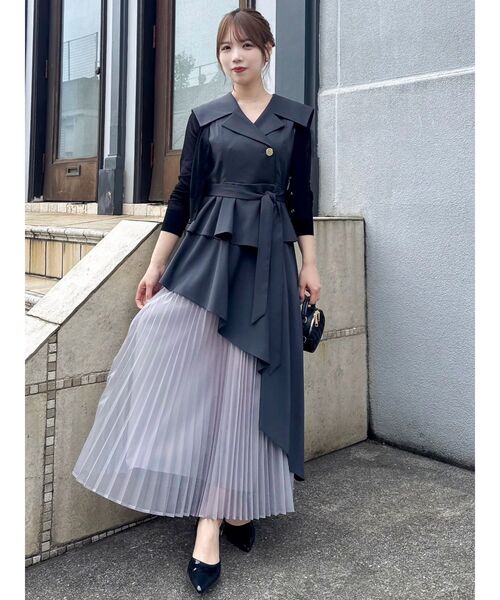 dazzlin アシメプリーツトレンチワンピース ベルト付き ベージュ M dazzlin ワンピース アシメプリーツトレンチワンピース