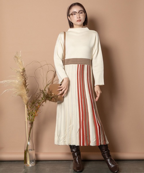 ストライプニットワンピース