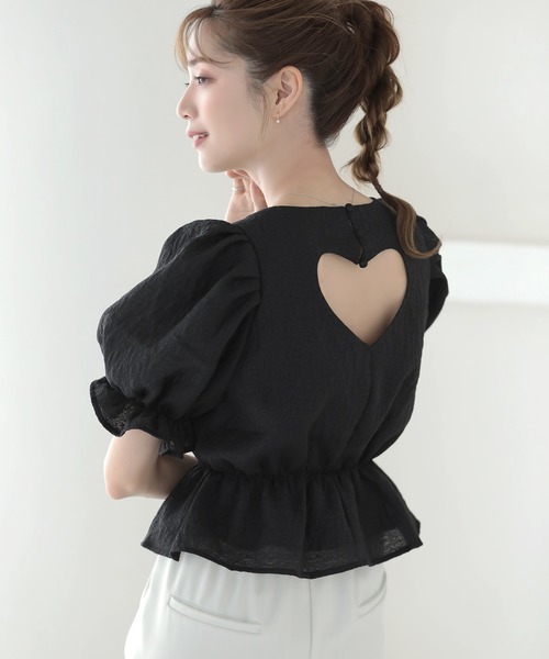 MERAKI ブラウス シャツ 半袖 バックハートジャガードトップス 