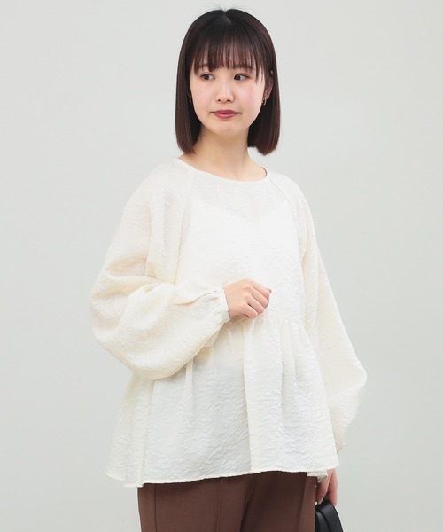 ブラウス シャツ ジャガード ギャザー キリカエ ブラウス レディース