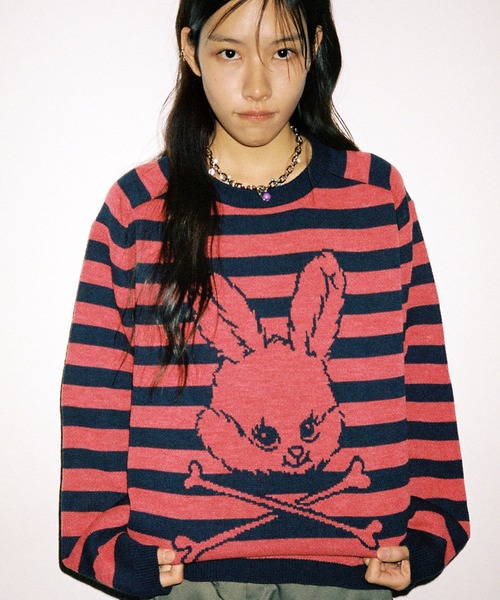 ニット セーター A'GEM/9 × .kom 「NICE GHOST CLUB/ナイスゴーストクラブ」 SKULL RABBIT STRIPE KN