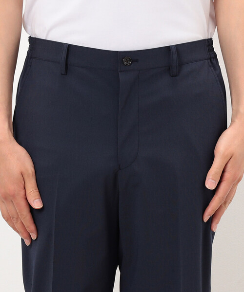 COMME CA ISM コムサ リネンスラックスパンツ L ネイビー紺色 セットアップ対応】ファンクショナル リネンライクパンツ（47