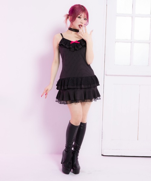 ラパフェ ワンピース ダークコア 姫ギャル 黒 ピンク レース サブカル ラパフェ ワンピース ダークコア 姫ギャル 黒 ピンク レース