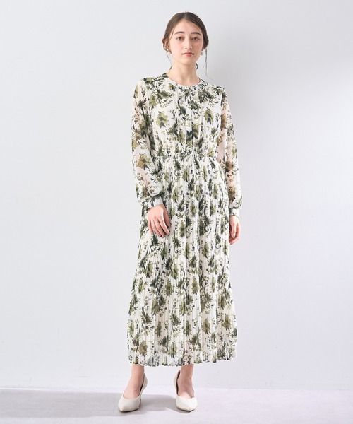 ノースリーブ花柄プリーツワンピース YECCA VECCA（イェッカヴェッカ） ワンピース フラワー柄プリーツ