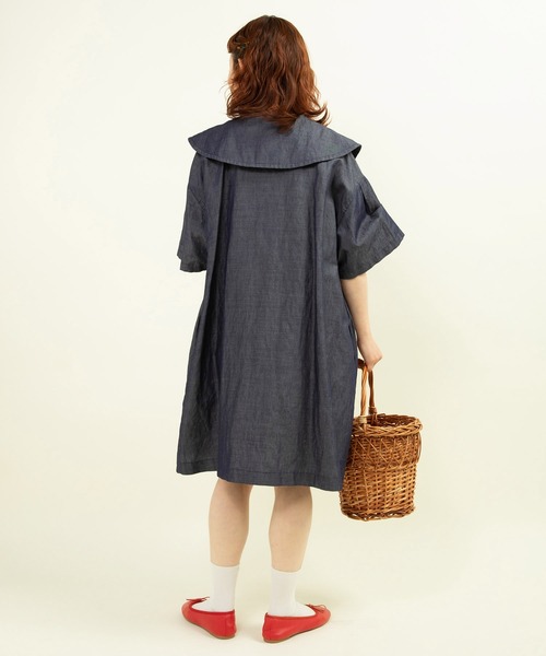 新品 CHILD WOMAN 綿ラミーライトデニム BIG襟ミニワンピース CHILD WOMAN ワンピース 綿ラミーライトデニム BIG襟ミニ