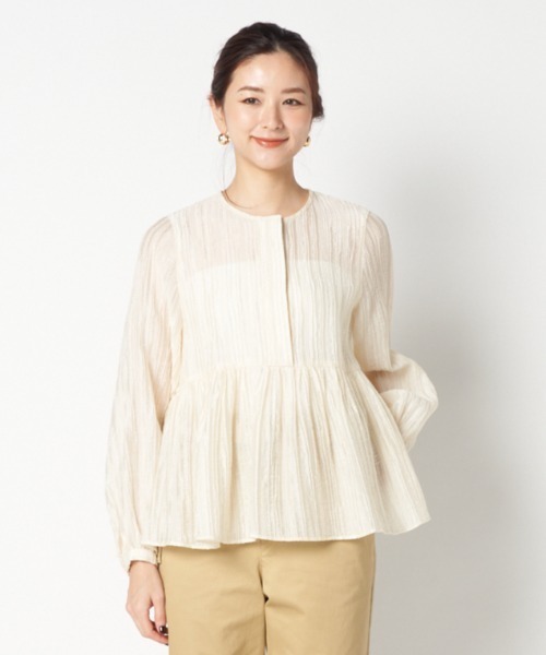 ブラウス シャツ STRIPED CREPE SIDE SLIT BLOUSE レディース