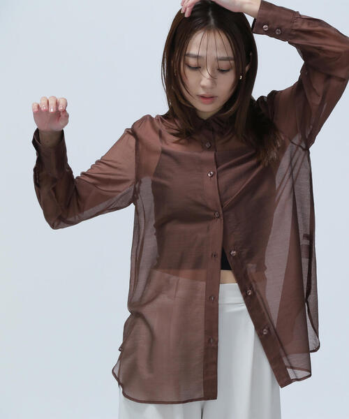ブラウス シャツ 「Oggi掲載」シャイニーシアーシャツ レディース