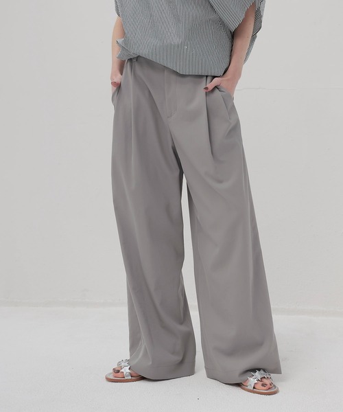 スラックス パンツ chambray effortless wide pants(シャンブレーエフォートレスワイドパンツ) レディース